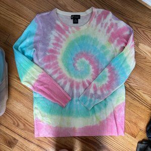 Rainbow tie-dye 100% cashmere sweater